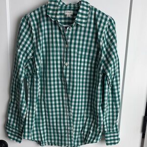 J. Crew Green and White Plaid Shirt